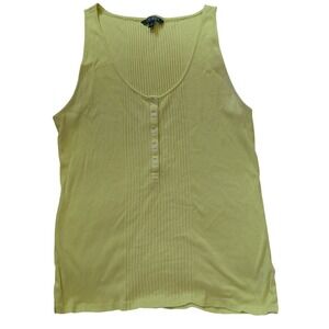 Lauren Ralph Lauren Womens XL Lime Green Ribbed Henley Tank Top Scoop Neck